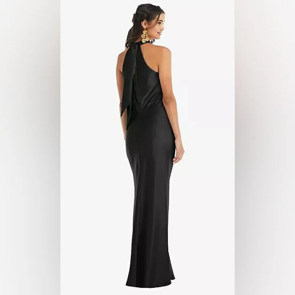 Lovely By Dessy Group-Draped Twist Halter Tie-Back Trumpet Gown in Black - Picture 4 of 4